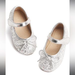 Toddler/Little Girls Mary Jane Silver Ballerina Flats
